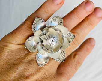 Silver Lotus Ring. Adjustable