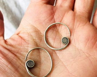 Fine Silver Spiral Hoop Earrings From The Karen Hill Tribe Of Thailand