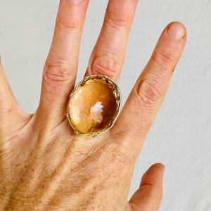 Oversized Faceted Citrine Cocktail Ring | Handmade Adjustable Sterling Silver | Unique Gemstone Jewelry. 4023