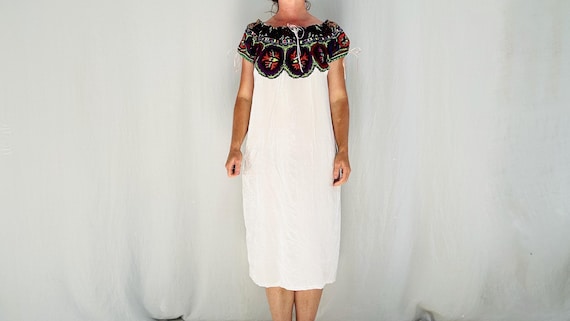Silk Velvet Embroidered Dress. Repurposed Ocosingo Embroidery. Mayan Made Mexican Dress.