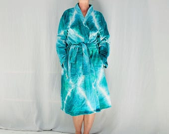 Bata de terciopelo de algodón con efecto tie dye. Bata de lujo. 100 % algodón. Talla única.