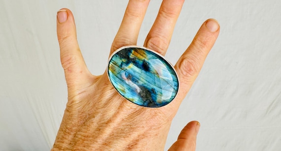 Adjustable Labradorite Sterling Silver Cocktail R… - image 3