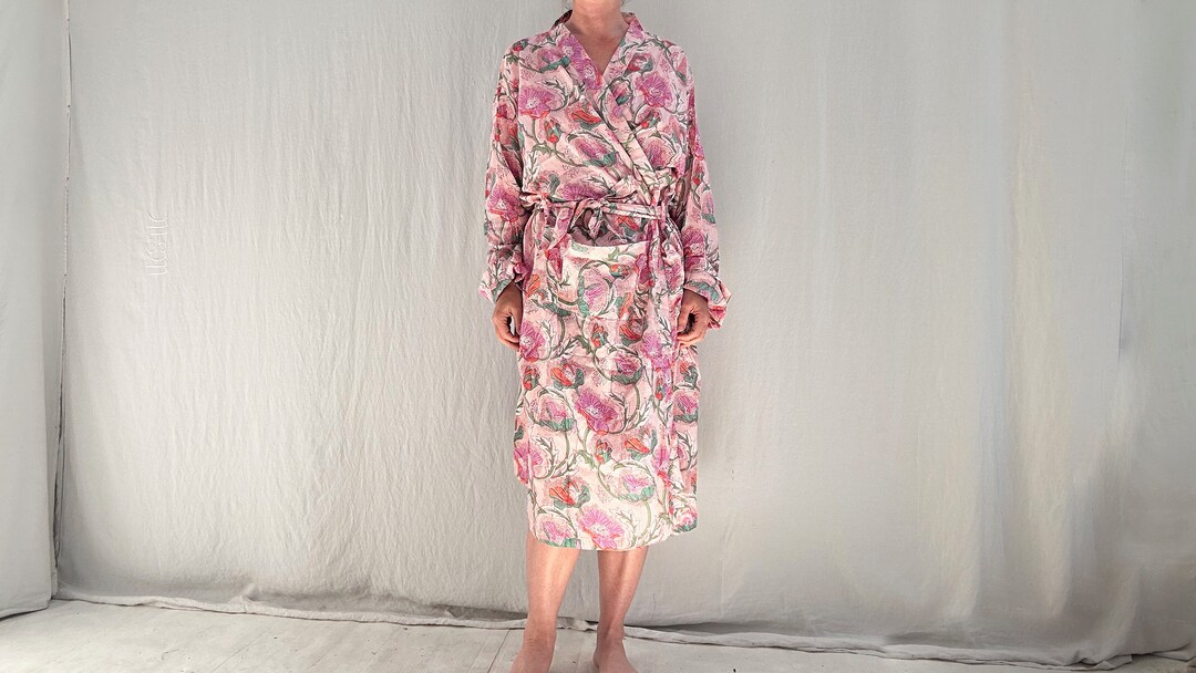 Lightweight Cotton Robe. Floral Block Printed. up to XL - Etsy