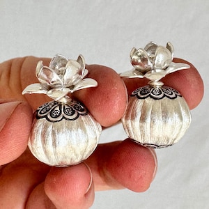 Silver Flower Barbell Earrings. Thailand. 1012