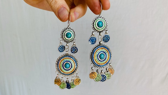 Vintage Uzbek Enamel Earrings. Bukhari. Sterling … - image 6