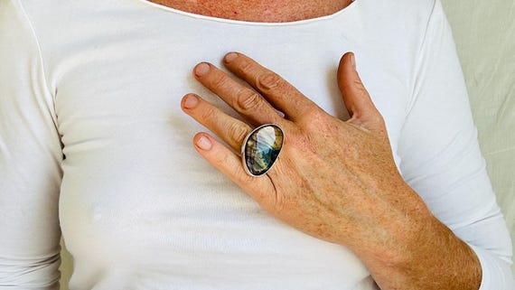 Oversized Labradorite Ring. Adjustable Sterling S… - image 2