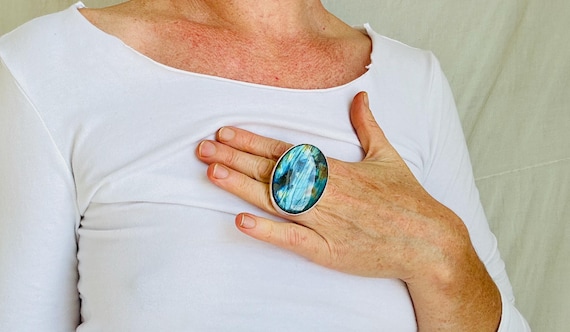 Adjustable Labradorite Sterling Silver Cocktail R… - image 2