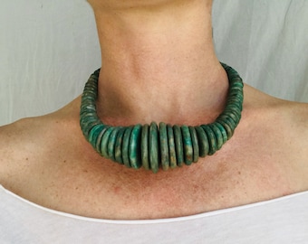 Mayan Guatemalita Jade Graduated Disks Choker Necklace. Guatemalan.