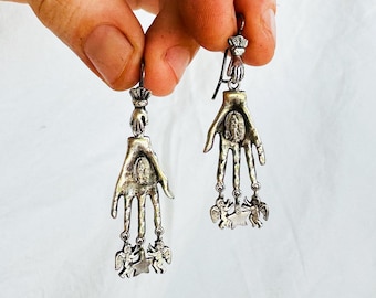 Mexican Hand Earrings. Sterling Silver. Hand Cast Jewelry from Oaxaca, Mexico. HA2