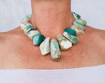 Green Flower Agate Necklace. Handmade Sterling Silver Designer Jewelry. 2838