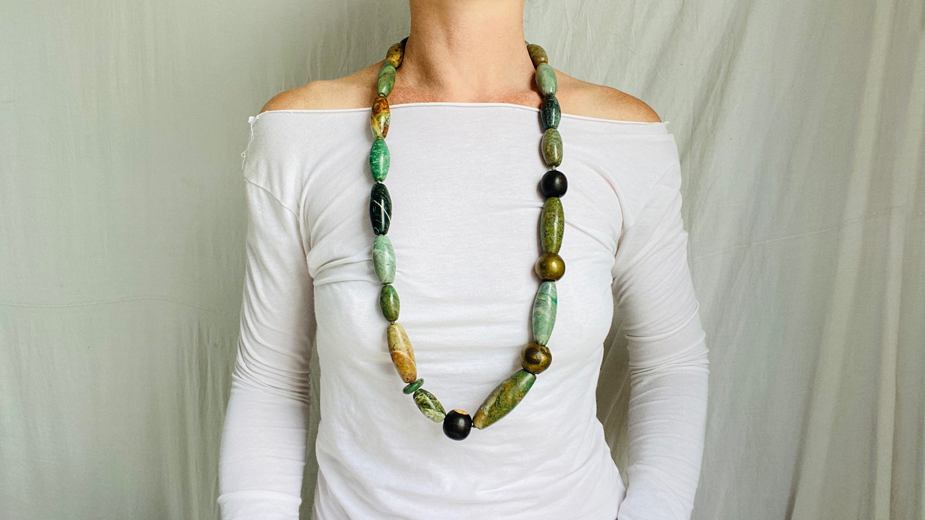 Guatemalan Jade Maya stone beads tubes necklace armony & protection gemstone 