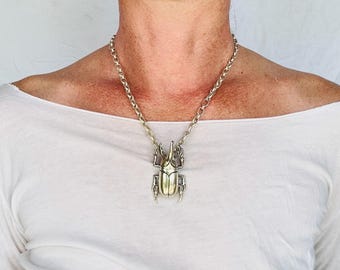 Beetle Pendant Necklace. Handmade Sterling Silver Chain. Atelier Aadya. 2879