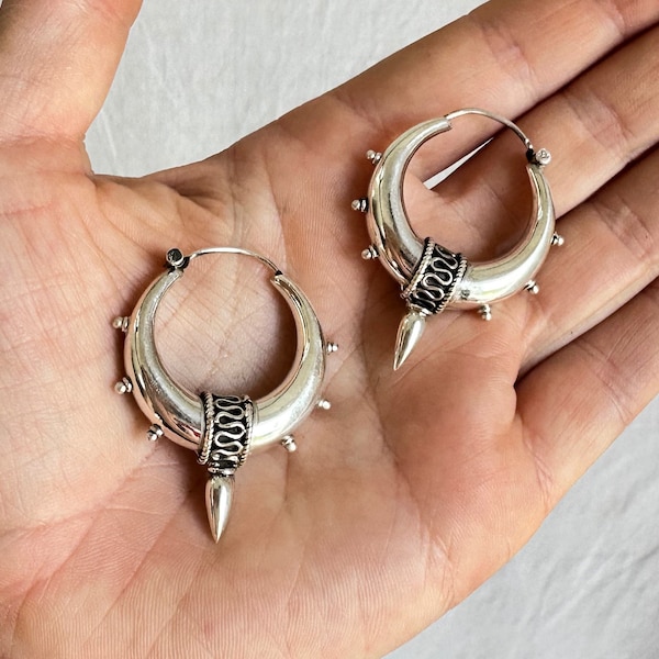 Fat Hoop Earrings India. Sterling Silver. 1075