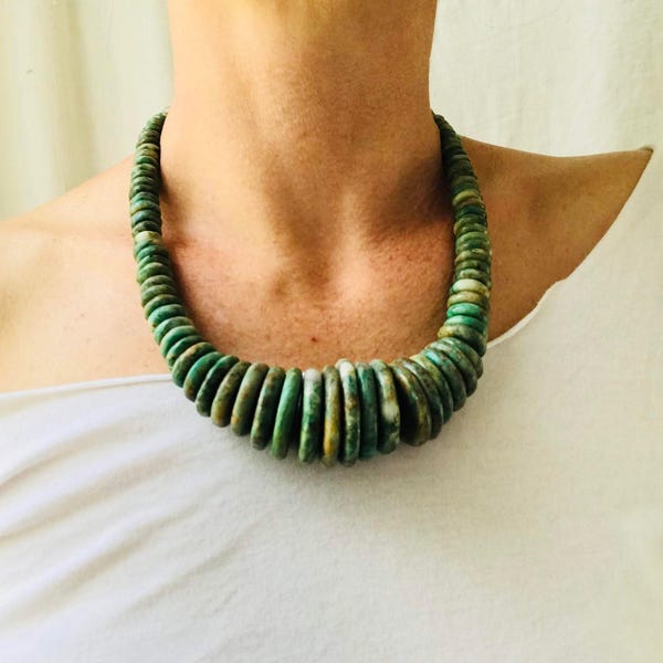 Mayan Guatemalita Jade Graduated Disks Choker Necklace. Guatemalan.