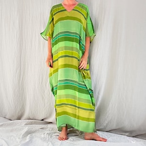 Greens Silk Kaftan. India. One Size. image 1