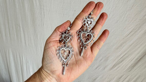 Taxco Silver Sacred Heart Earrings. Sterling Silv… - image 1