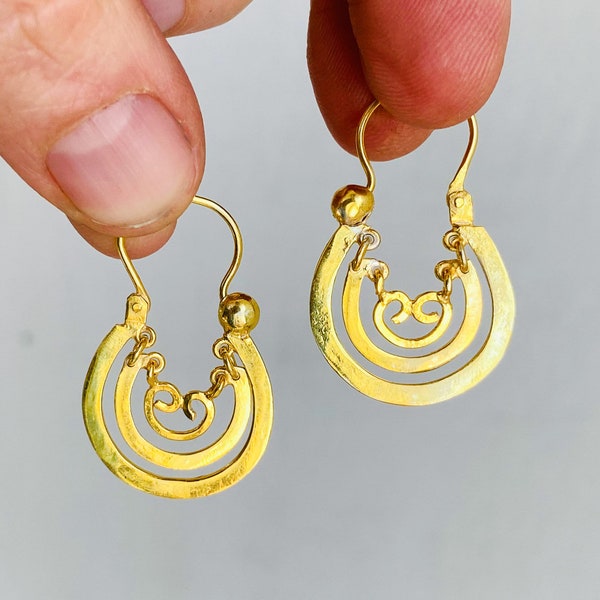 Gold Plated Oaxacan Earrings. Traditional Design. Sterling Silver. Vermeil. Oaxaca, Mexico.