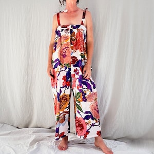 Floral Printed Cotton Overalls. Cotton. One Size