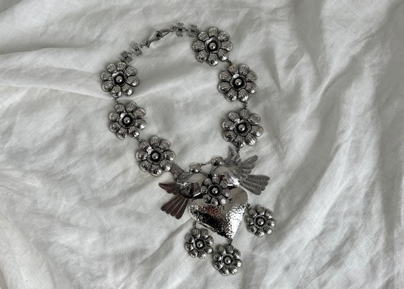 Heart & Flowers Silver Necklace. Taxco. Stunning!… - image 4