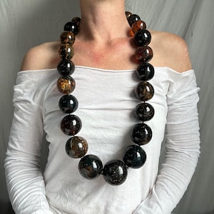 Huge Graduated Amber Round Bead Necklace. Dramatic and Gorgeous! 0870