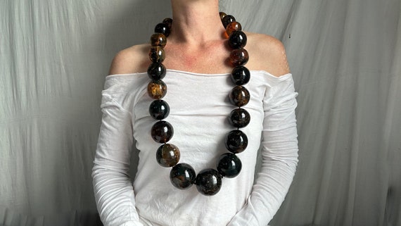 Huge Graduated Amber Round Bead Necklace. Dramati… - image 1