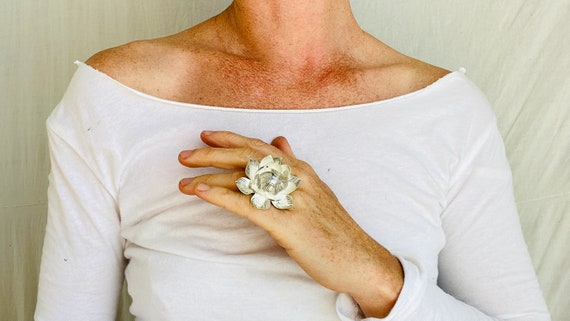 Silver Lotus Ring. Adjustable - image 2