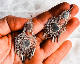 Oaxacan Filigree Heart Earrings. Sterling Silver. Mexico. s/n