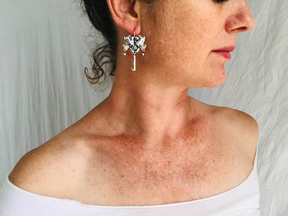 Taxco Love Bird Earrings. Sterling Silver & Turqu… - image 3