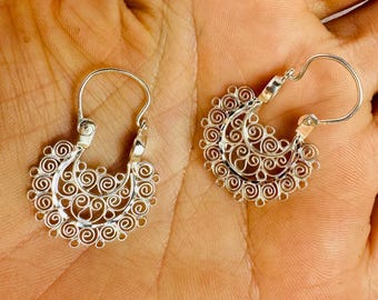 Oaxacan Filigree Earrings Hoops. Sterling Silver. Mexico. Frida Kahlo. 2827