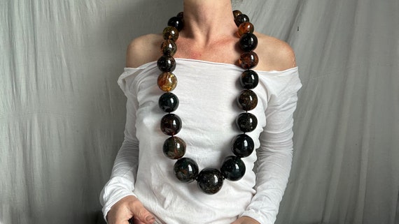 Huge Graduated Amber Round Bead Necklace. Dramati… - image 3