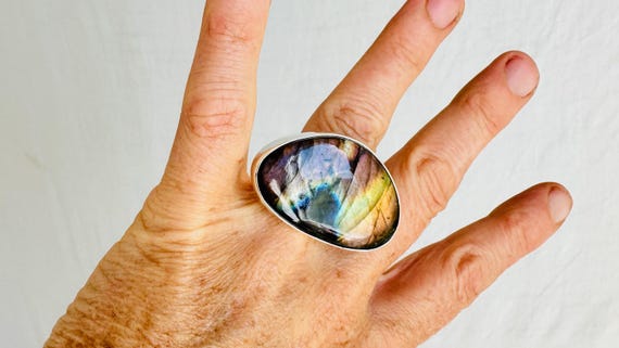 Oversized Labradorite Ring. Adjustable Sterling S… - image 1
