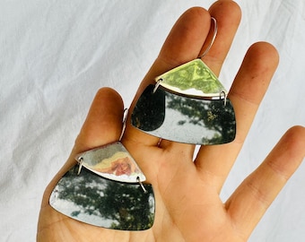 Moss Agate and Silver Earrings. Sterling Silver. 2862
