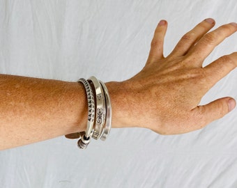 Trio of Three Silver Bangles from the Karen Hill Tribe of Thailand. 0446