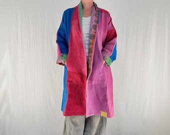 Vintage Kantha Color Block Coat.