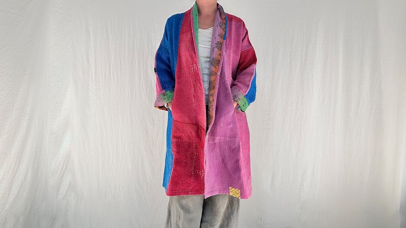 Vintage Kantha Color Block Coat. image 1