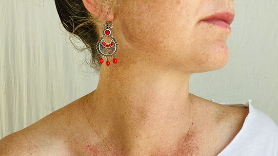 Oaxacan Filigree Earrings with Coral. Sterling Si… - image 5