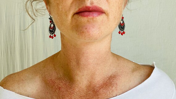 Oaxacan Filigree Earrings with Coral. Sterling Si… - image 3