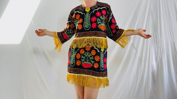 Vintage Uzbek Suzani Silk Embroidered Dress