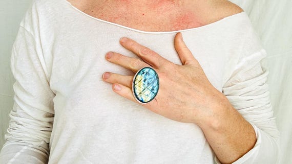 Adjustable Labradorite Sterling Silver Cocktail R… - image 2