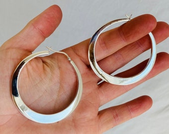 Shiny Silver Hoop Earrings. Sterling Silver. Atelier Aadya