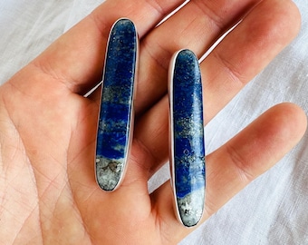 Long Lapis Lazuli Earrings. Sterling Silver. 138