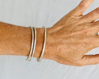 Trio of Three Silver Bangles from the Karen Hill Tribe of Thailand. 0451