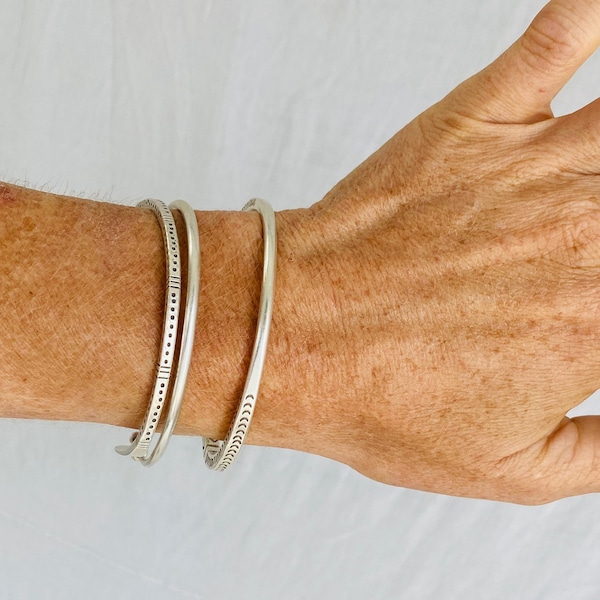 Trio of Three Silver Bangles from the Karen Hill Tribe of Thailand. 0451