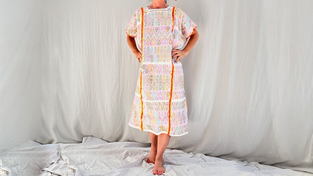 Tricolor Huipil Dress Textile Backstrap Loomed in Guerrero