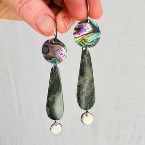 Paua and Serpentine Earrings. Handmade Designer Earrings. 4114