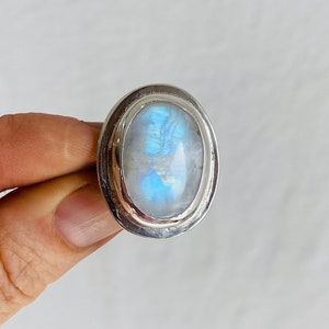Rainbow Moonstone Ring. Oversized. Size 4