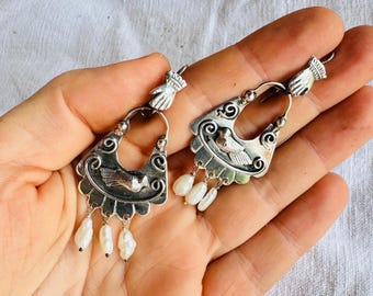 Mazahua Love Bird Earrings. Sterling Silver. Oaxaca, Mexico. Frida Kahlo. BI1