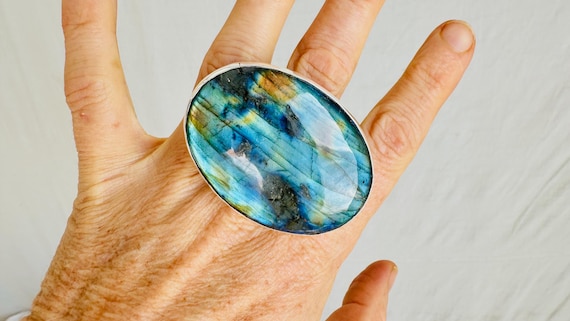 Adjustable Labradorite Sterling Silver Cocktail R… - image 1