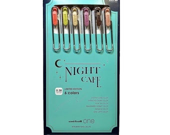Ensemble de stylos Uni-ball Night Cafe en édition limitée - Pointe 0,38 mm, 6 couleurs vives - Rare