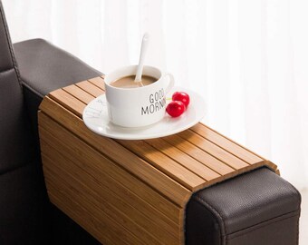 Mesa de reposabrazos de sofá para café, bandeja de brazo de sofá hecha a mano, mesa de brazo de sofá, mesa de sofá para refrigerios, mesa de sofá de café de madera, regalo para él